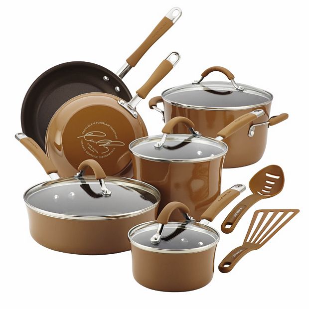 Rachael Ray Hard Enamel Nonstick 16-Piece Cookware Set, Gradient Orange 