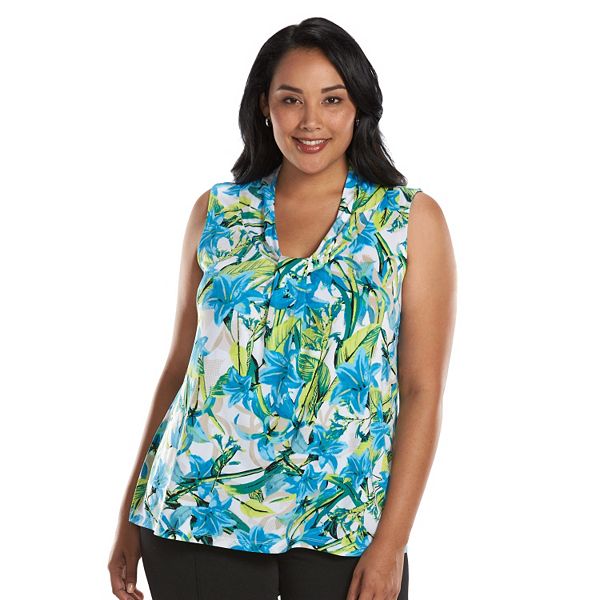 Plus Size Dana Buchman Printed Knot Front Top 1694