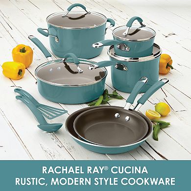 Rachael Ray Classic Brights Hard Enamel Aluminum Nonstick Set Frying Pan Set, 9.25-Inch & 11-Inch