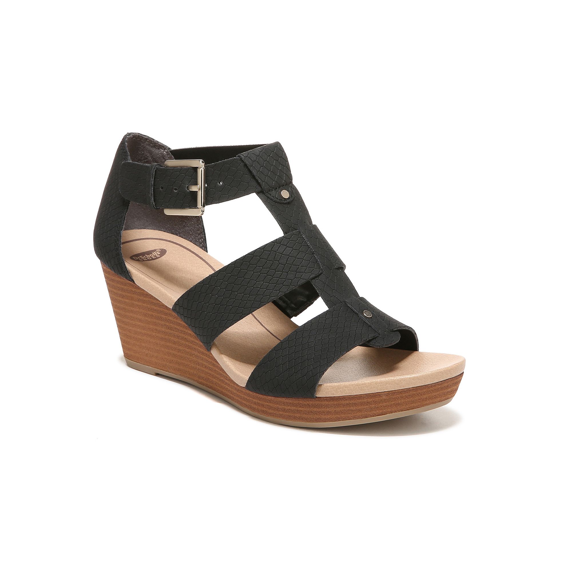 Dr. Scholls Barton Womens Wedge Sandals, Size: 7 Wide, Black Snake