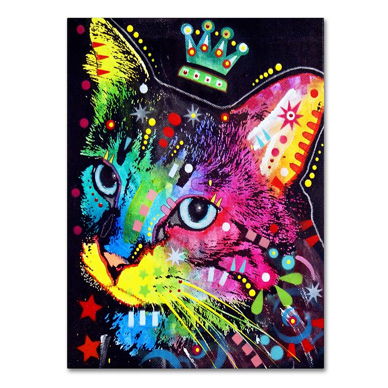 47 x 35 Thinking Cat Crowned Canvas Wall Art, Multicolor, Large