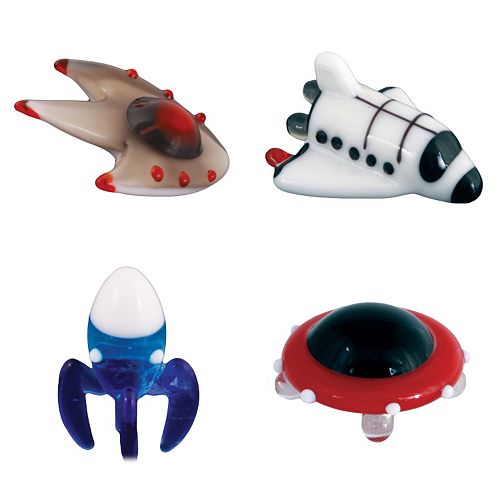 Looking Glass 4-pk. Spaceship, Space Shuttle, Rocket and Flying Saucer Mini Figurines