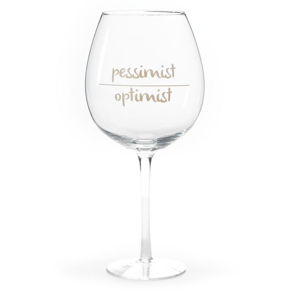 Wine Glass Goblet Red White Wine Jumbo 20oz Funny Optimist Pessimist Fill Line 