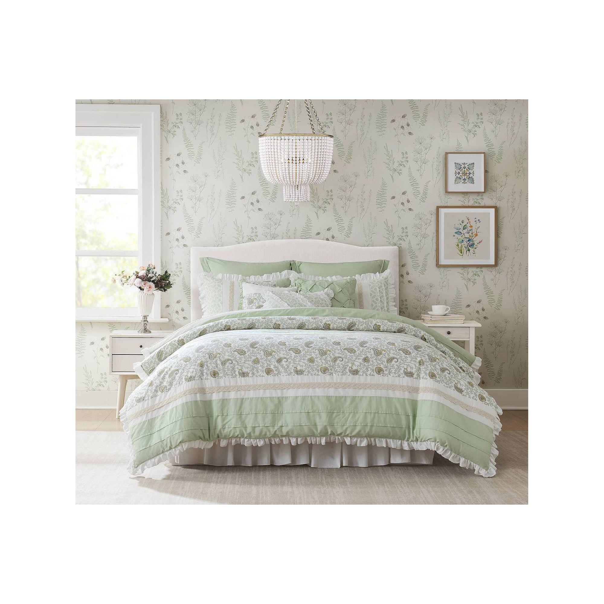 Madison Park Vanessa 9-piece Cotton Comforter Set with Throw Pillows, Sage 