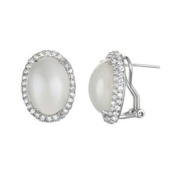 Sophie Miller Moonstone & Cubic Zirconia Sterling Silver Oval Halo Stud Earrings