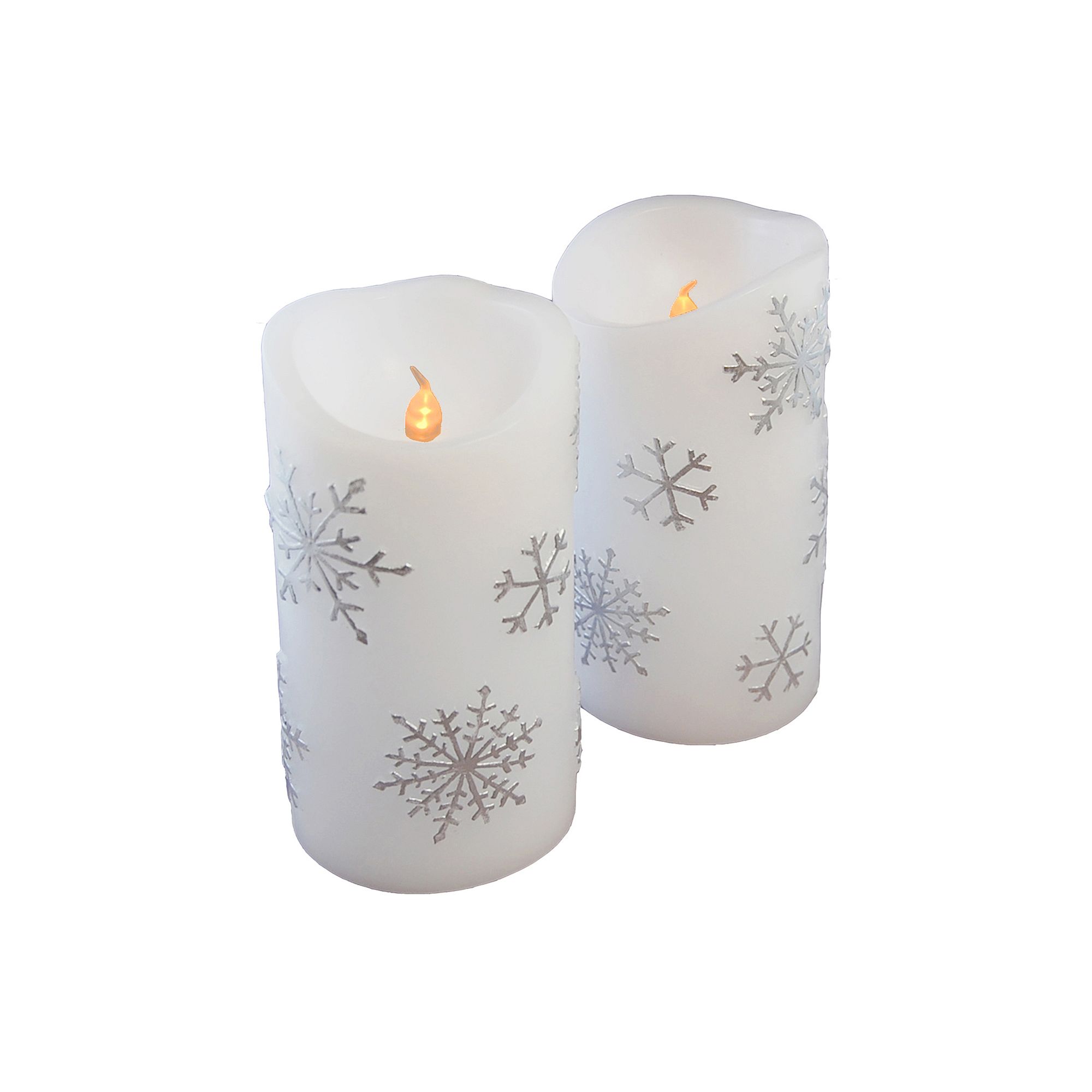LumaBase 2-piece Snowflake LED Pillar Candle Set, White