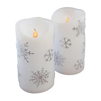 LumaBase 2 pc Snowflake LED Pillar Candle Set
