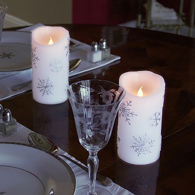 LumaBase 2-piece Snowflake LED Pillar Candle Set