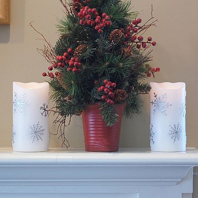 LumaBase 2-piece Snowflake LED Pillar Candle Set