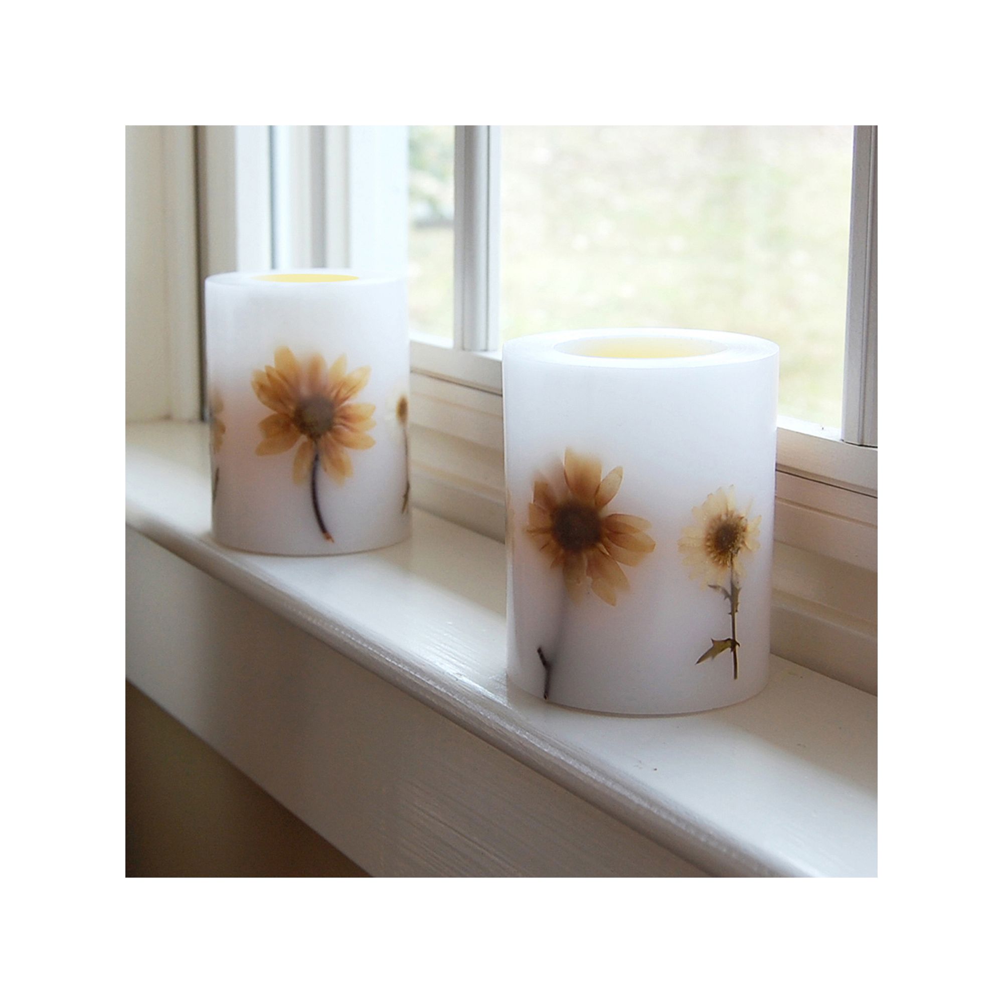 LumaBase 2-piece Floral LED Pillar Candle Set, Beige