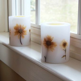LumaBase 2 pc Floral LED Pillar Candle Set