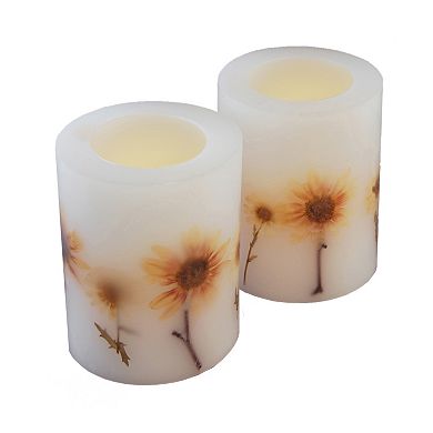 LumaBase 2-piece Floral LED Pillar Candle Set