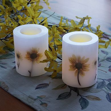 LumaBase 2-piece Floral LED Pillar Candle Set