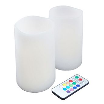 LumaBase Battery Operated Wax LED Candles with Remote Control, Multi Colors - Set of 2