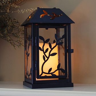 LumaBase Metal Lantern with Battery-Operated Candle - Black Vine