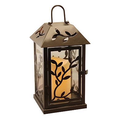 LumaBase Metal Lantern with Battery-Operated Candle - Black Vine