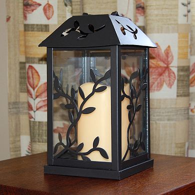 LumaBase Metal Lantern with Battery-Operated Candle - Black Vine