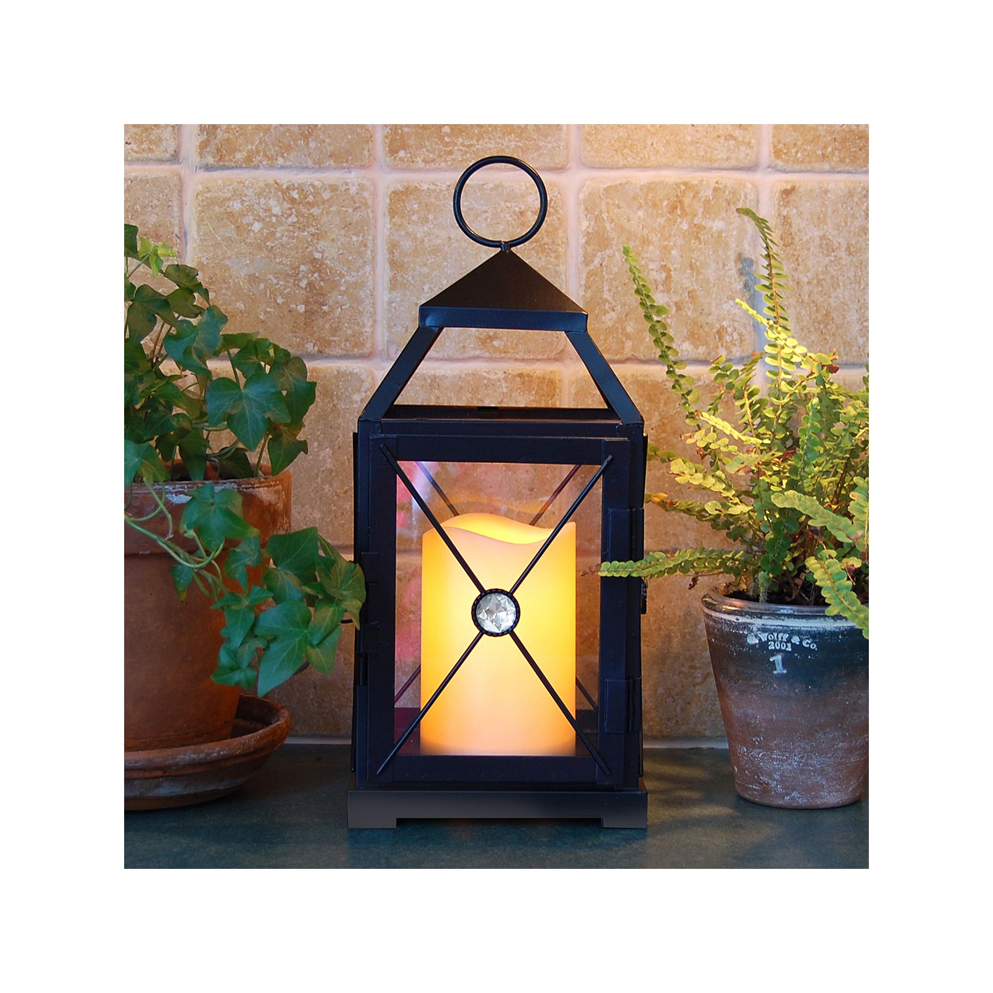 LumaBase Metal Lantern with Battery-Operated Candle - Black Gem