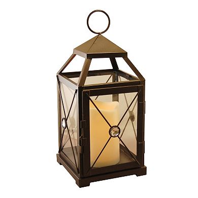 LumaBase Metal Lantern with Battery-Operated Candle - Black Gem