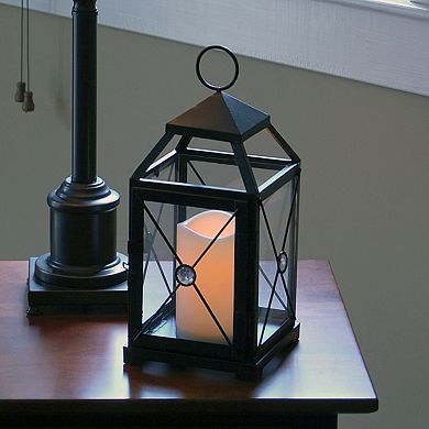 LumaBase Metal Lantern with Battery-Operated Candle - Black Gem