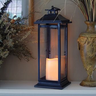 LumaBase Metal Lantern and LED Pillar Candle 2 pc Set