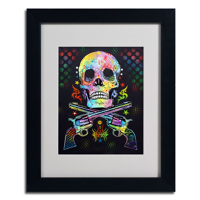 14 x 11 Skull and Guns Framed Canvas Wall Art, Black, 11X14