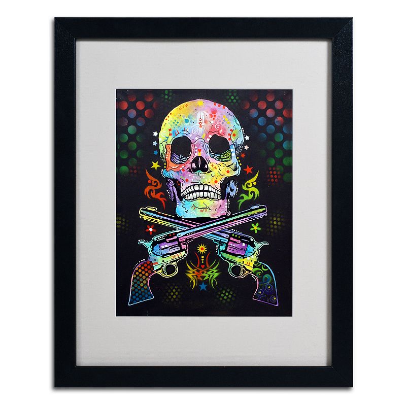 20 x 16 Skull and Guns Framed Canvas Wall Art, Black, 16X20
