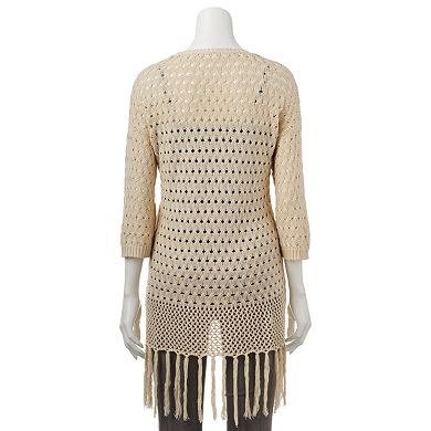 Takeout Fringe Open-Work Cardigan - Juniors
