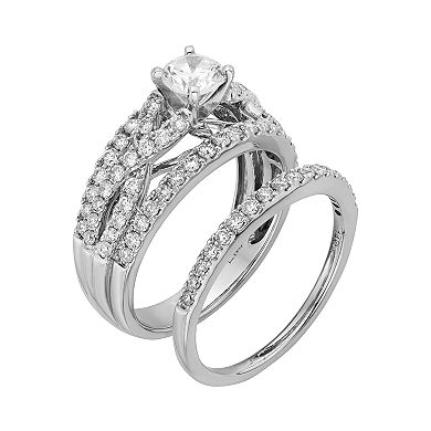 IGL Certified Diamond Crisscross Engagement Ring Set in 14k White Gold (1 Carat T.W.)