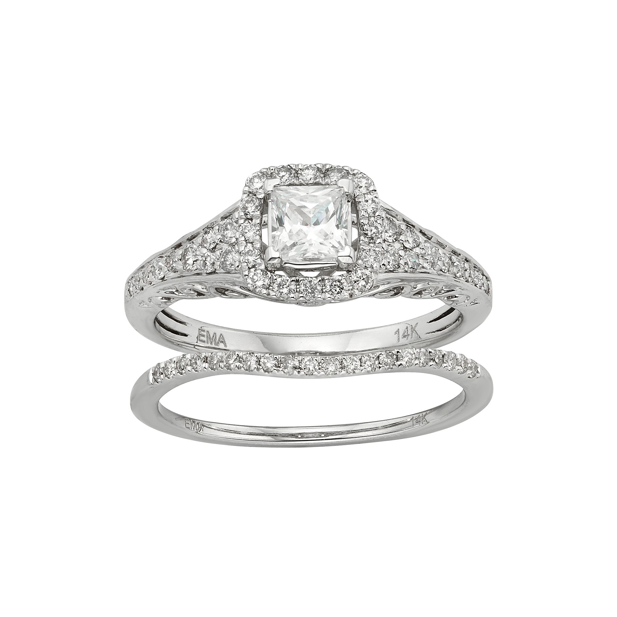 The Regal Collection IGL Certified Diamond Square Halo Engagement Ring Set 