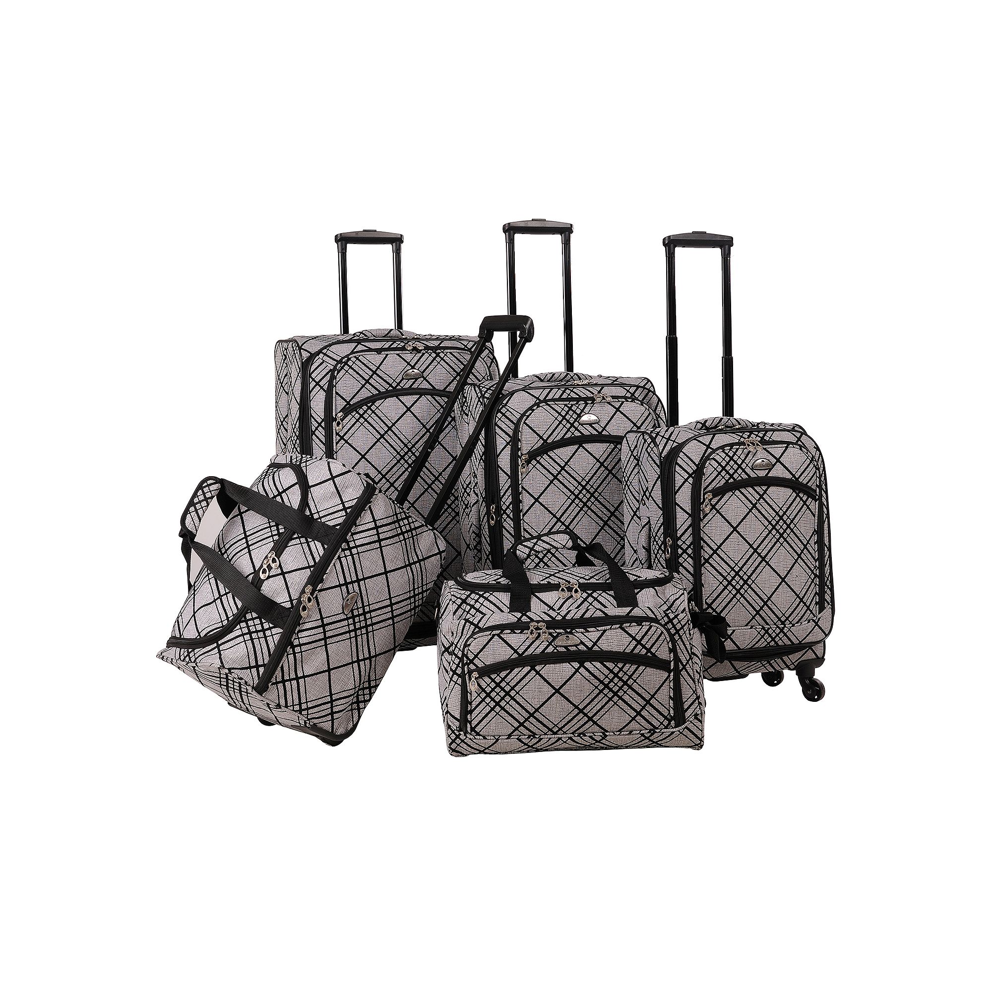 American Flyer Silver Stripes 5-Piece Spinner Luggage Set