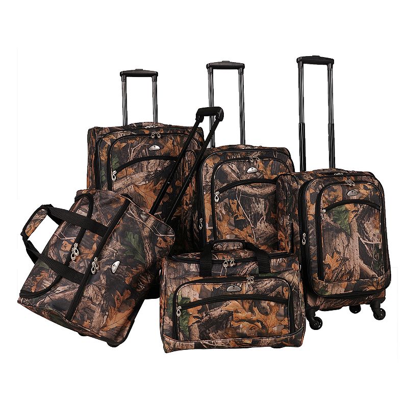 American Flyer Camo 5-Piece Spinner Luggage Set, Green, 5 PC SET