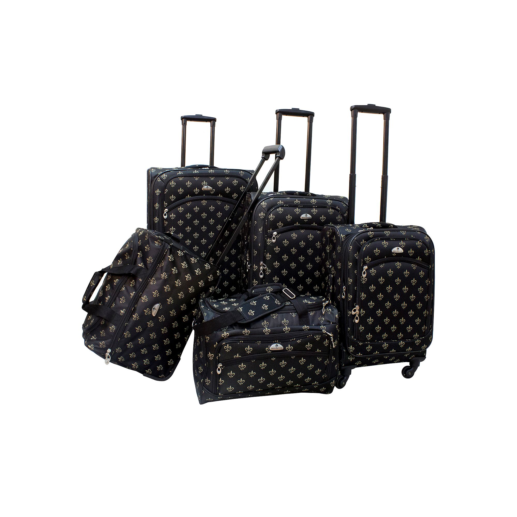 American Flyer Fleur-de-Lis 5-Piece Spinner Luggage Set, Black