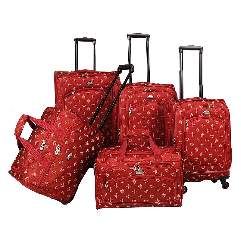 American Flyer Fleur-de-Lis 5-Piece Spinner Luggage Set, Red, 5 PC SET