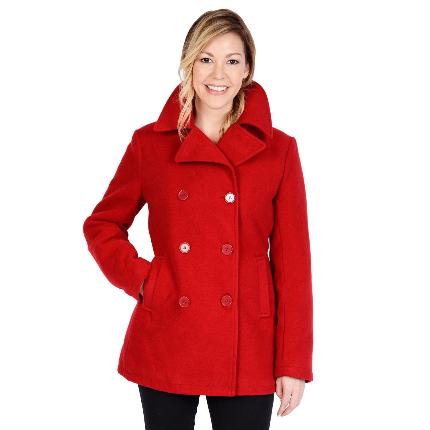 womens red peacoat