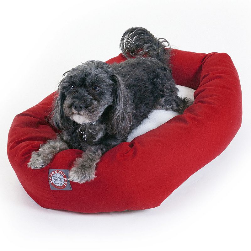 Majestic Pet Sherpa Poly/Cotton Bagel Pet Bed for Dogs  Calming Dog Bed Washable  Small  Red