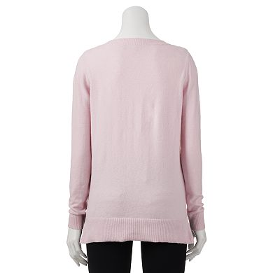 Women's LC Lauren Conrad Graphic Drop-Tail Hem Sweater
