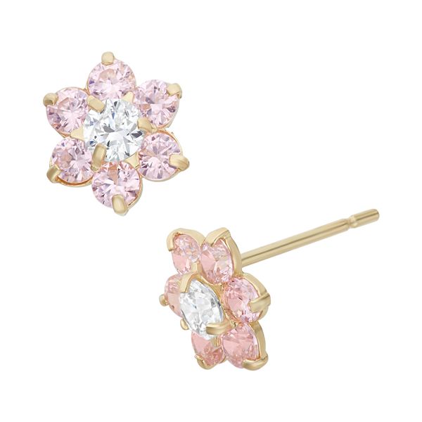 Junior Jewels Cubic Zirconia 14k Gold Flower Stud Earrings - Kids