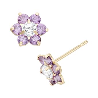 Junior Jewels Cubic Zirconia 14k Gold Flower Stud Earrings - Kids