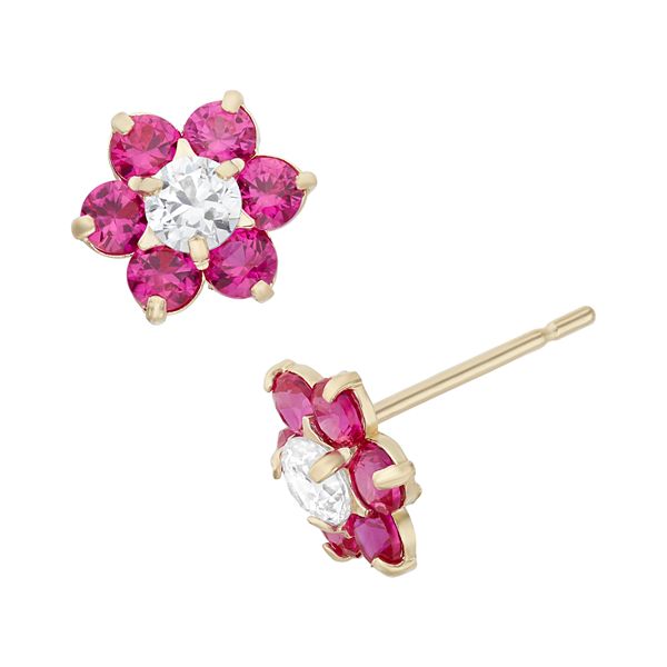 Junior Jewels Cubic Zirconia 14k Gold Flower Stud Earrings - Kids