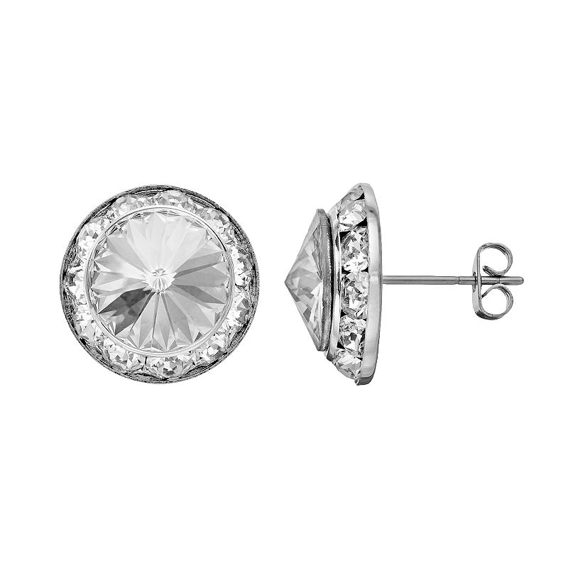 Illuminaire Crystal Silver-Plated Halo Stud Earrings - Made with Swarovski 
