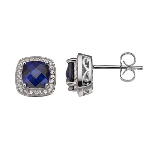 Lab-Created Blue & Lab-Created White Sapphire Sterling Silver Square