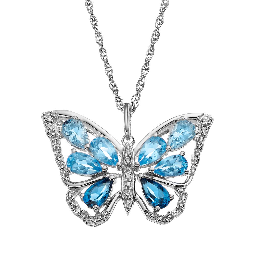 Silver Locket Pendant with Gold Plated Enameled Butterflies and Turquoise  Gemstone - Giampouras Collections