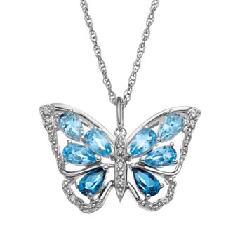 Blue Topaz Sterling Silver Butterfly Pendant Necklace