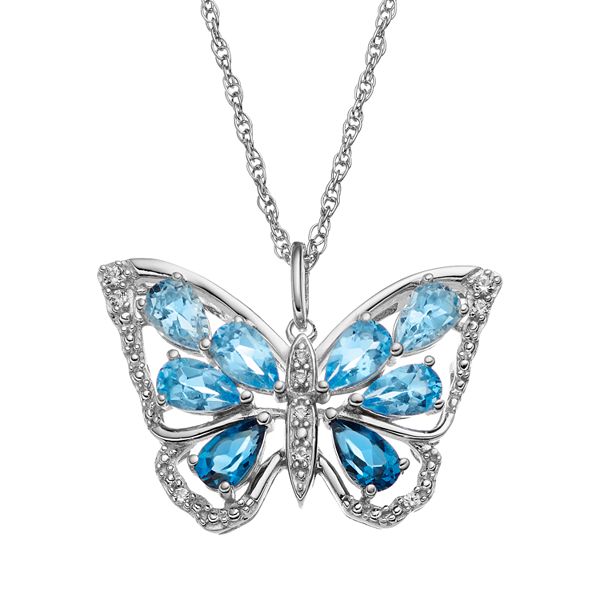 ANAZOZ S925 Sterling Silver Box Chain Necklace Blue Crystal Butterfly Pendant Necklace