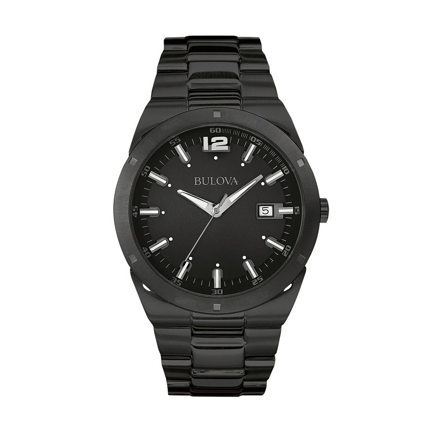 Bulova Mens Black Classic Watch Stainless Steel Band 98B234