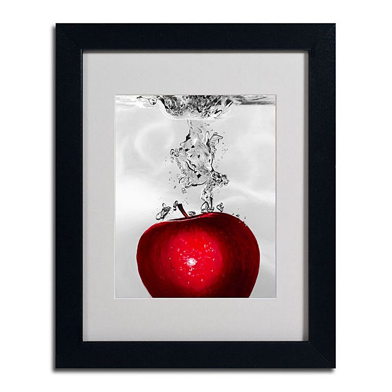 14 x 11 Red Apple Splash Framed Canvas Wall Art, Black, 11X14