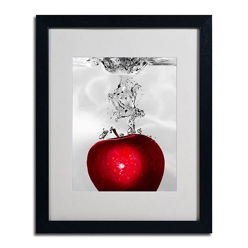 20 x 16 Red Apple Splash Framed Canvas Wall Art, Black, 16X20