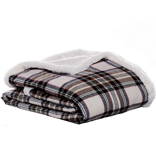 Eddie Bauer Edgewood Plaid Flannel & Sherpa Reversible Throw