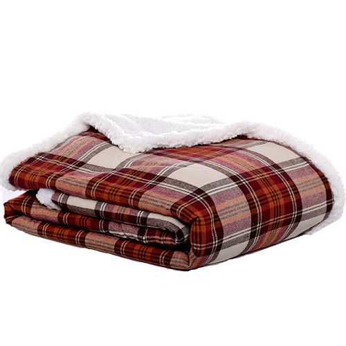 Eddie Bauer Edgewood Plaid Flannel & Sherpa Reversible Throw